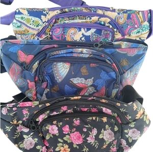 🦋New With Tags-Bundle of 3-Fanny Packs-Butterfly-Roses-Paisley Print-Mini Bags